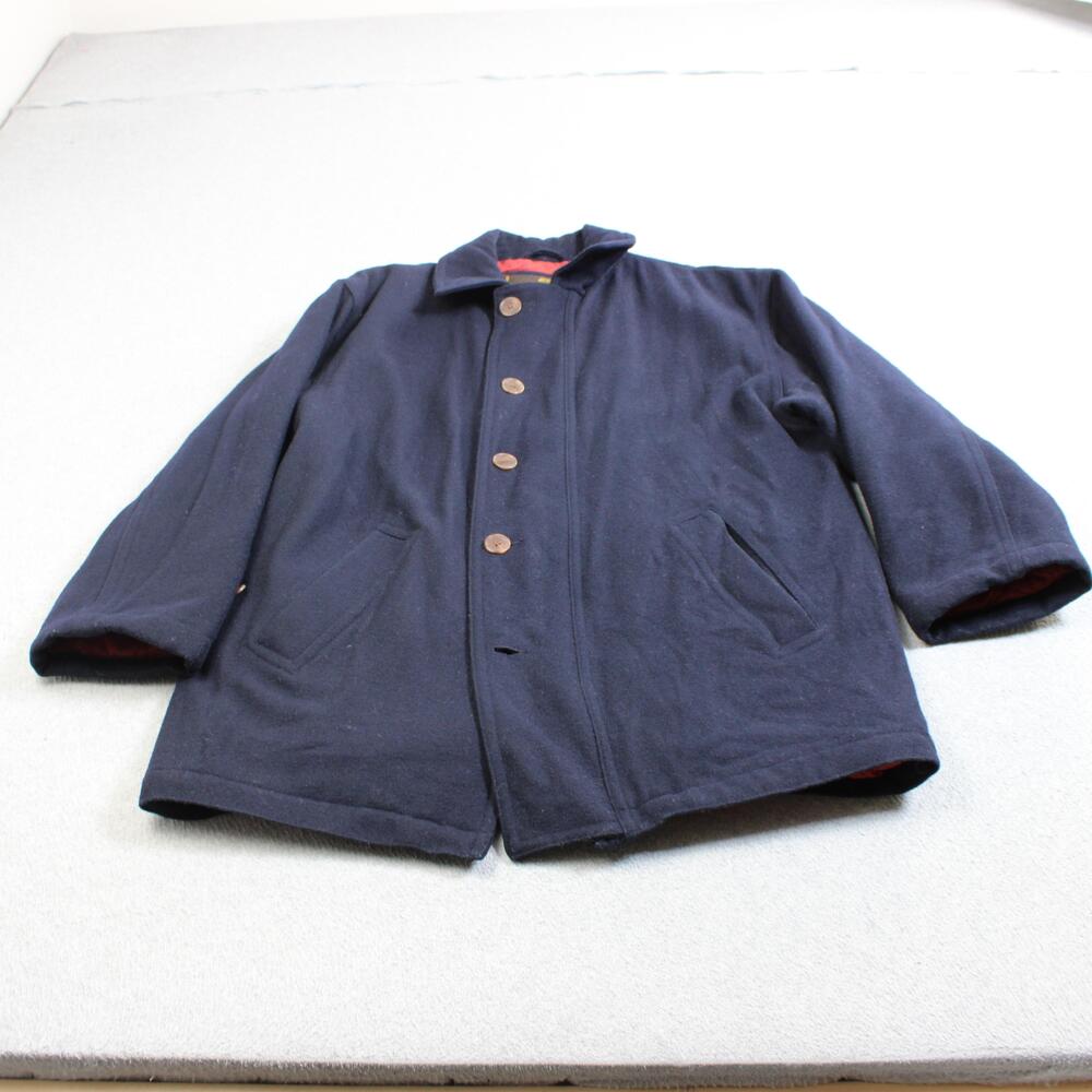 Structure Wool Coat Men Medium Blue Lined Full Zip Button Overcoat Heritage READ
